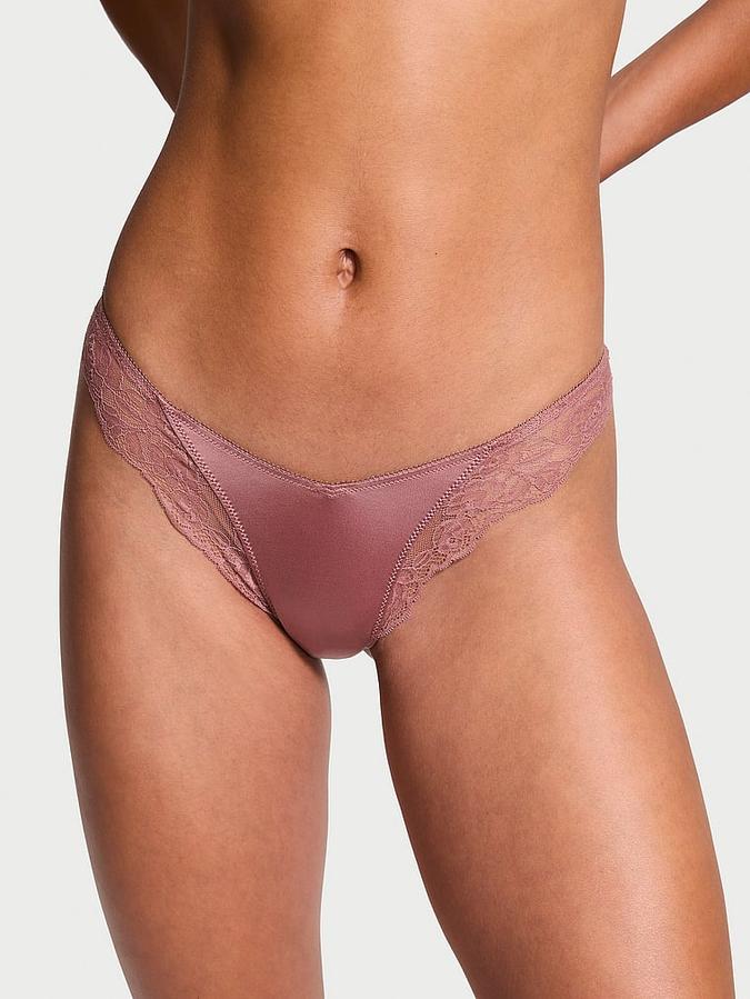 Rose Lace-Trim High-Leg Thong Panty