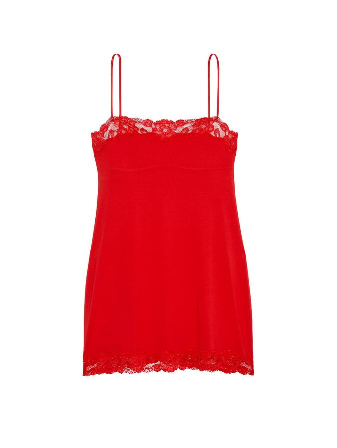 Modal Soft & Lace Trim Straight-Neck Slip Dress image number 2