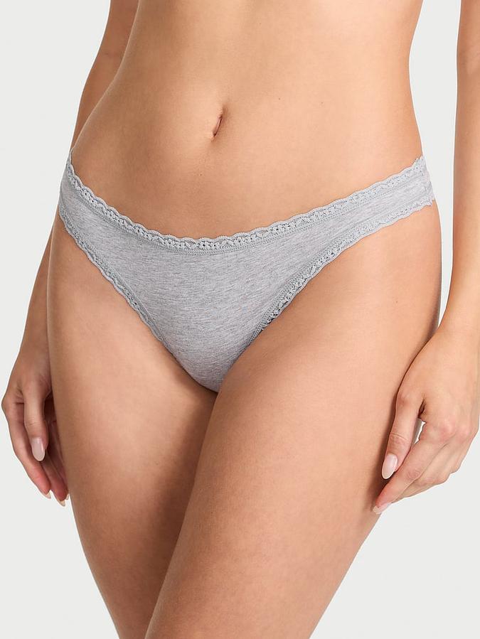 Cotton Lace-Waist Thong