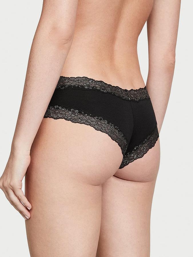 Shimmer Lace-Waist Cotton Cheeky Panty image number 1