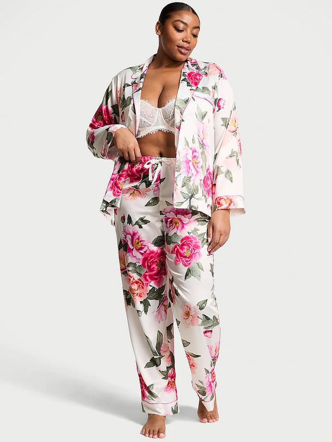 Multicolor Glazed Satin Long Pajama Set Glazed Satin Long Pajama Set