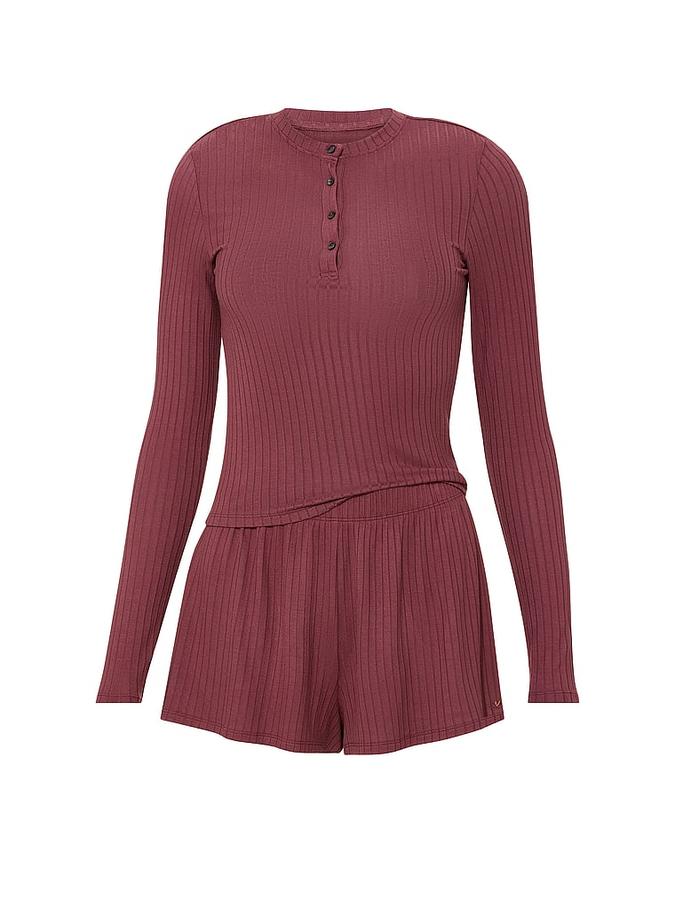 SoSoft&trade; Modal Wide-Rib Long-Sleeve Henley & Shorts Set image number 2