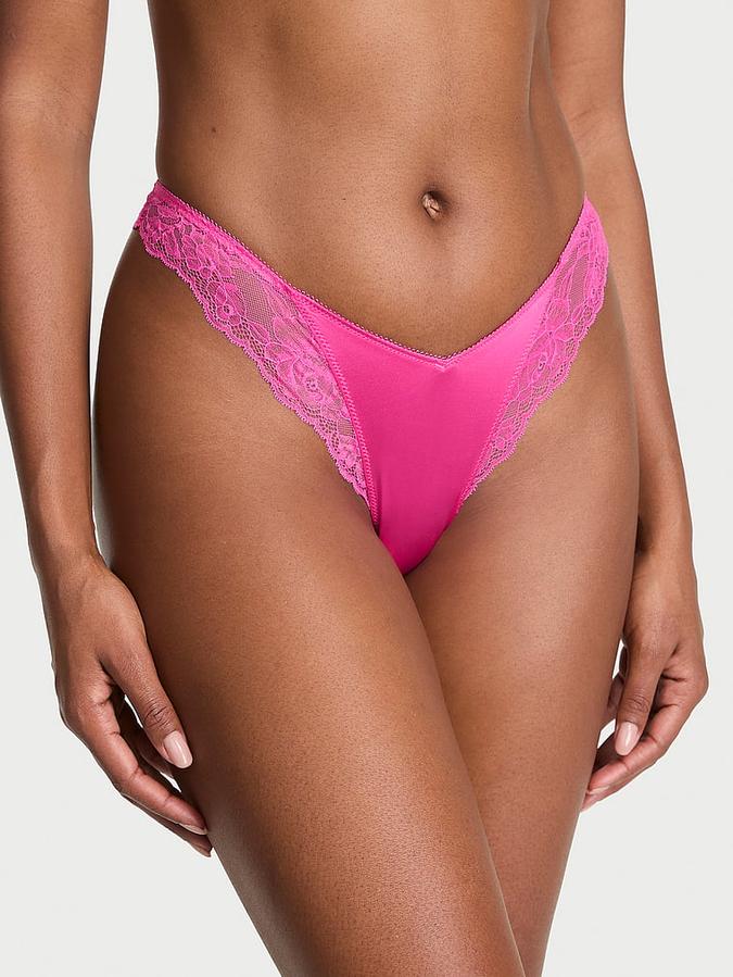 Rose Lace-Trim High-Leg Thong Panty