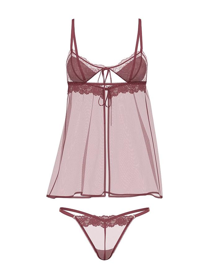 Sheer Rose Lace Triangle Babydoll Set image number 2