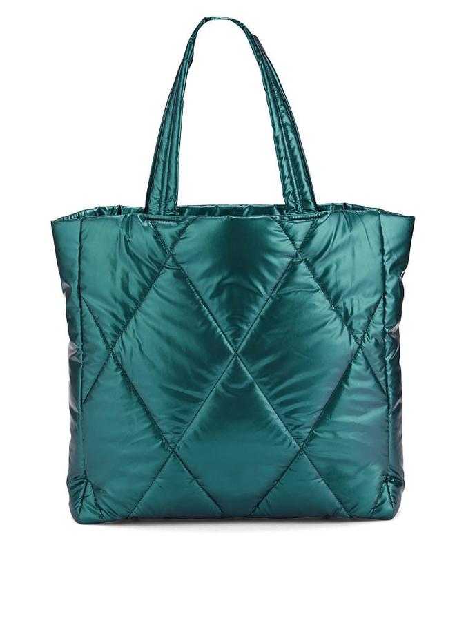 The Victoria Quilted Puffer Tote Green image number 1
