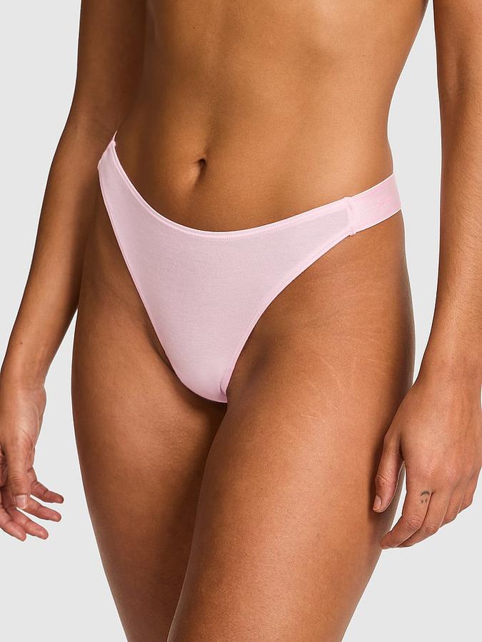 Logo Cotton Shine High-Leg Thong Panty