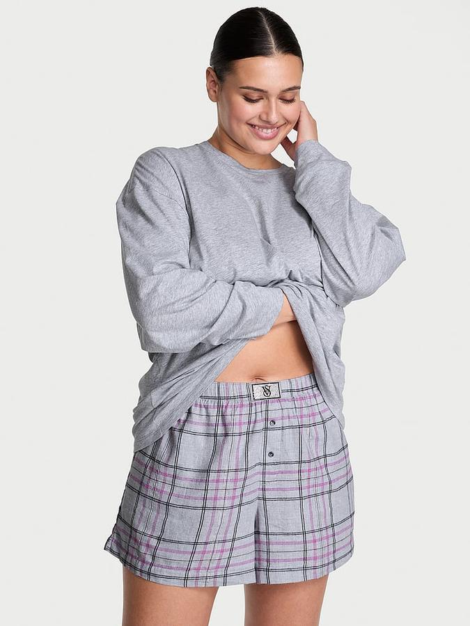 Flannel Long-Sleeve Short Tee-Jama Set