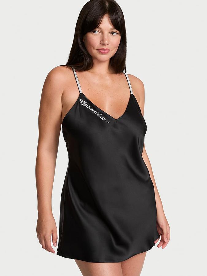 Shine Script Satin Mini Slip Dress