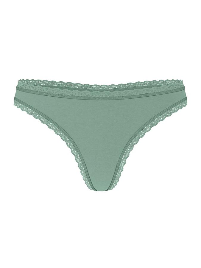 Stretch Cotton Lace-Waist Thong Panty image number 2