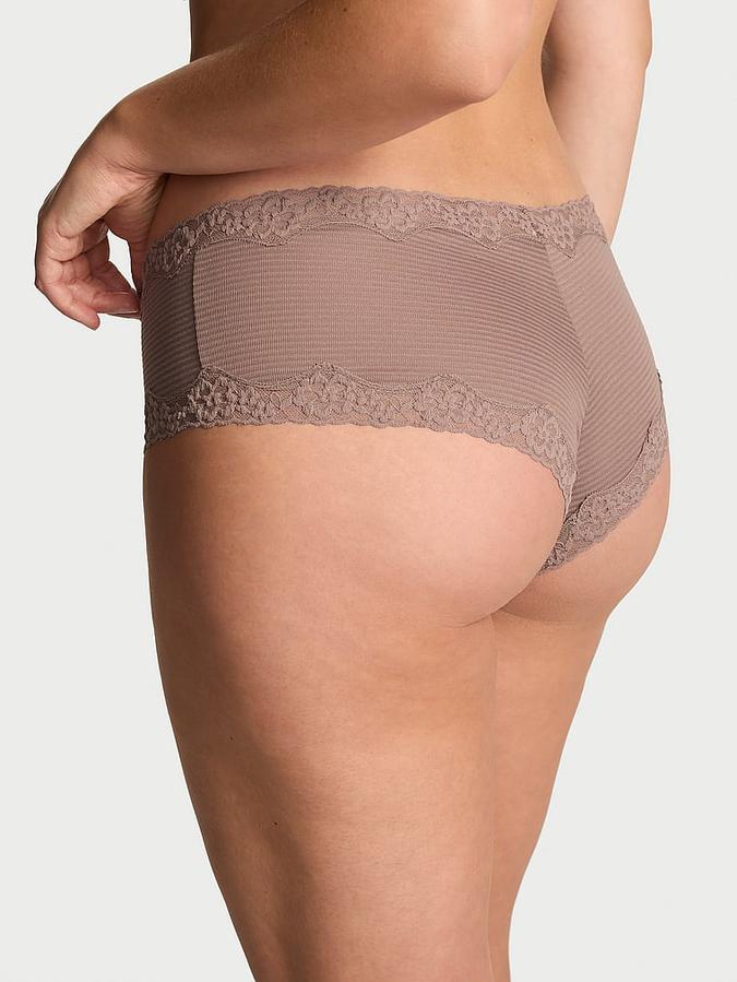 Cotton Shadow Stripe Lace-Waist Cheeky Panty