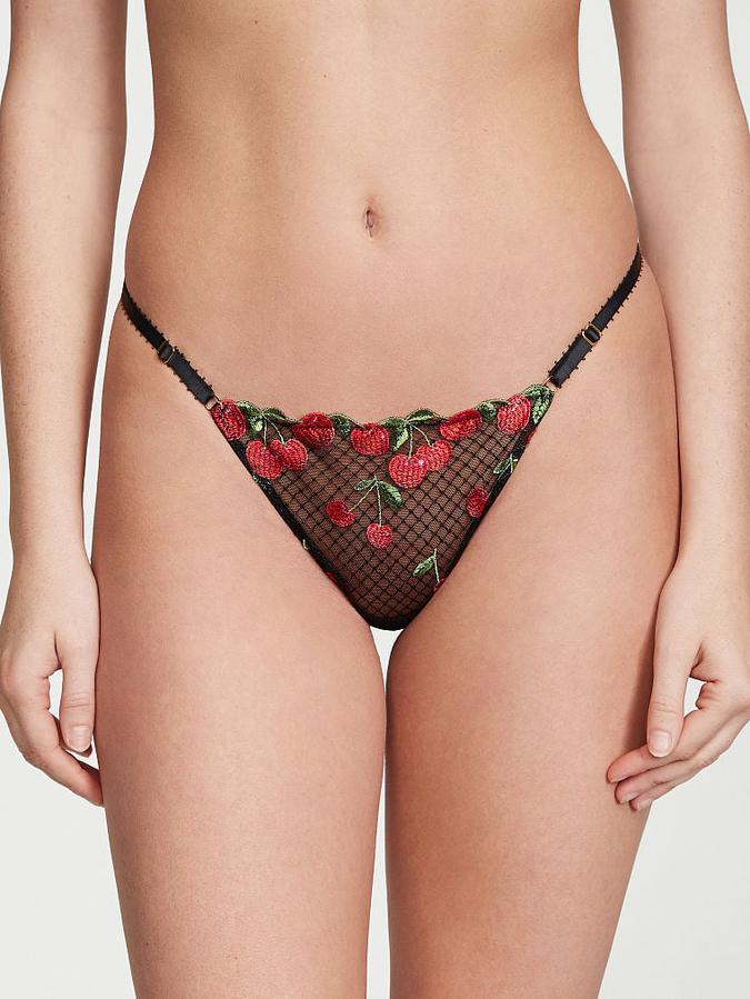 Cherry Embroidery Adjustable String Thong Panty image number 0