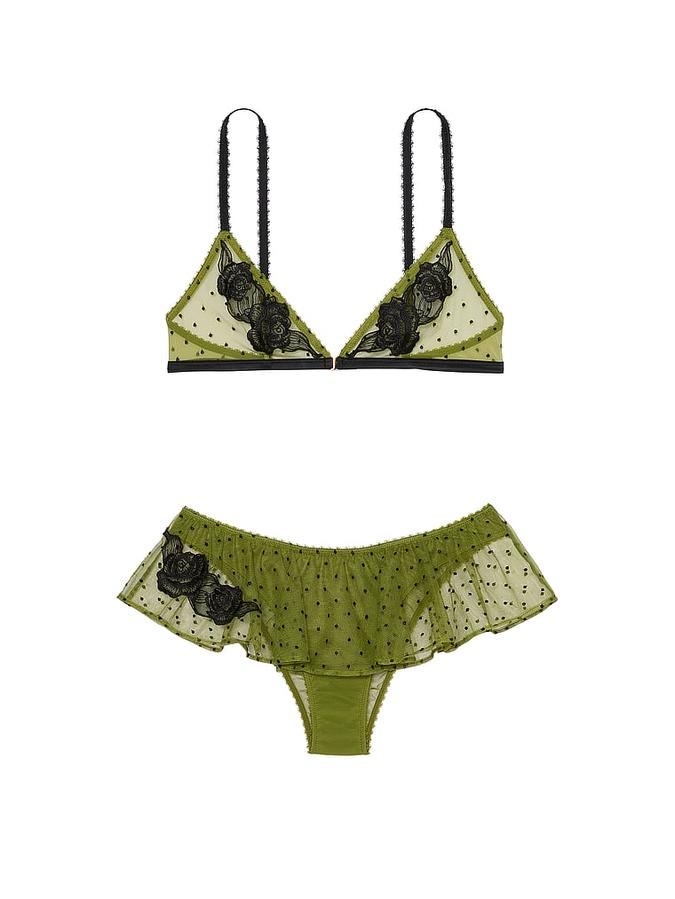 Sheer Rose Dot Triangle Bralette & Flutter Panty Set image number 2