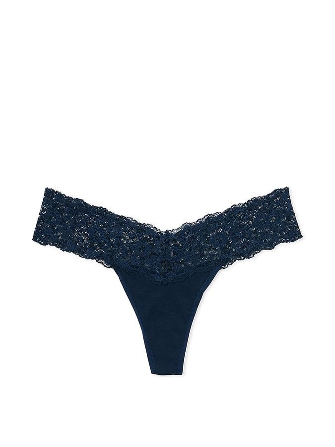 Lace-Waist Cotton Thong Panty