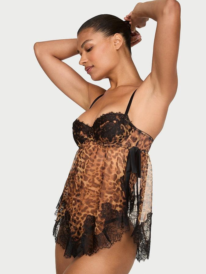 Wicked Sheer Unlined Lace-Trim Babydoll Set