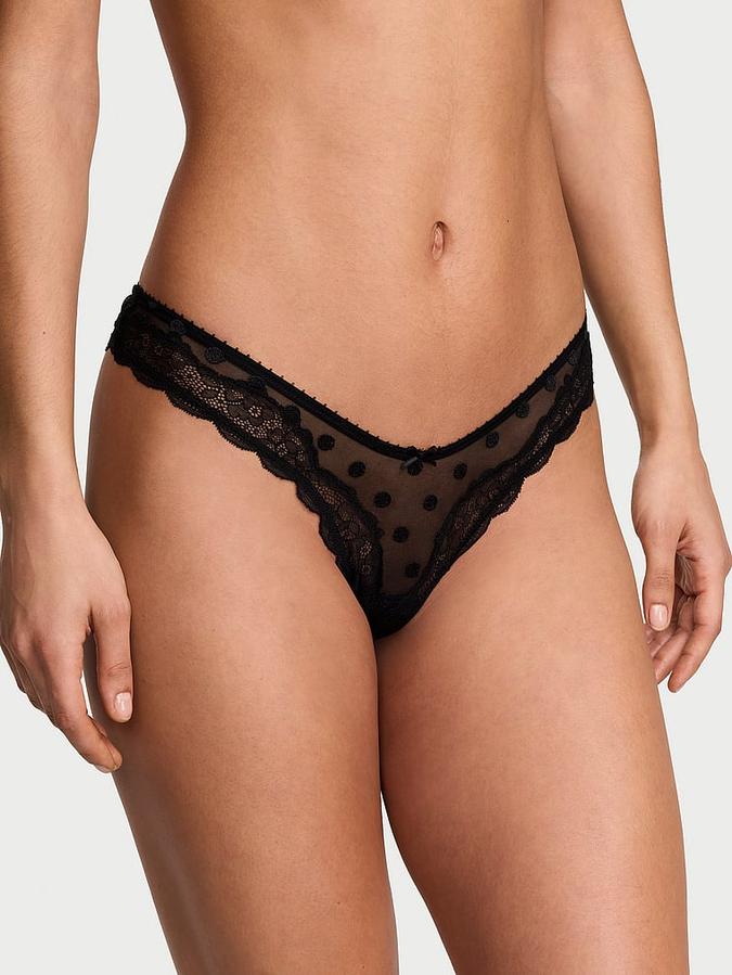 Tease Sheer Dot High-Leg Thong Panty