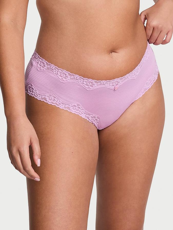 Cotton Shadow Stripe Lace-Waist Cheeky Panty