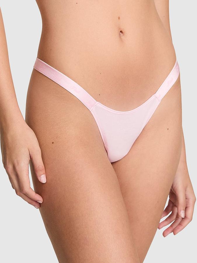 Logo Cotton High-Leg Micro Thong Panty