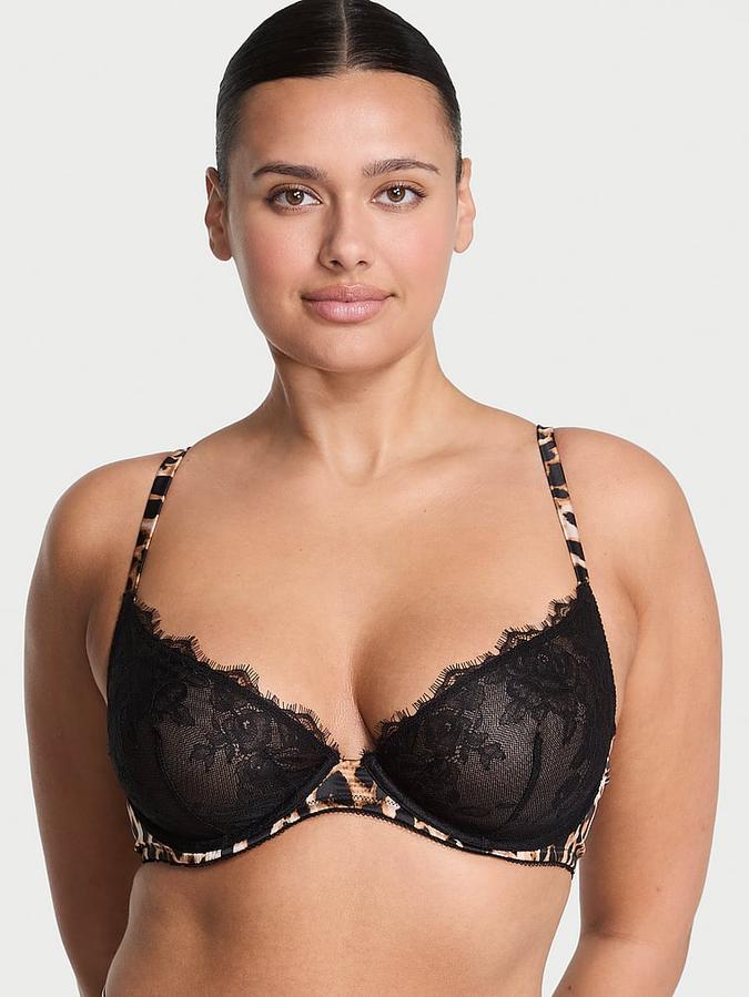 Rose Lace & Satin Unlined Plunge Demi Bra image number 0