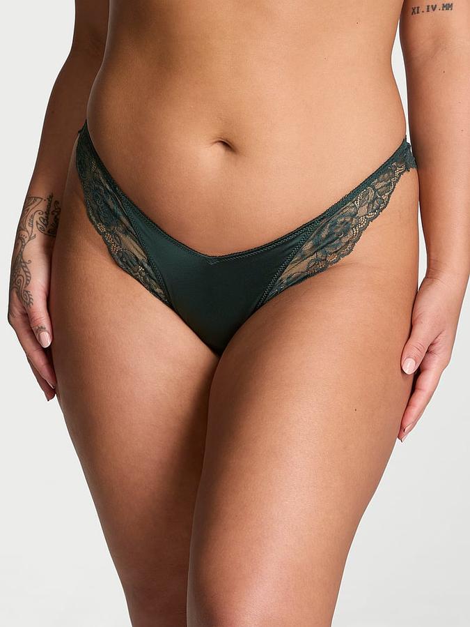 Rose Lace-Trim High-Leg Thong Panty image number 0
