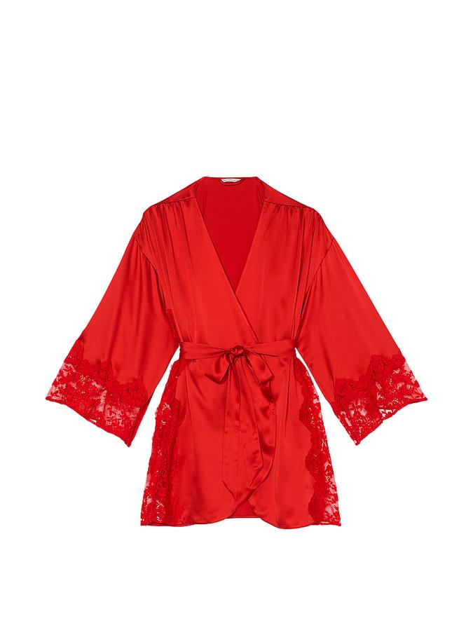 Victoria's Secret Dream Satin & Lace Trim Robe image number 2