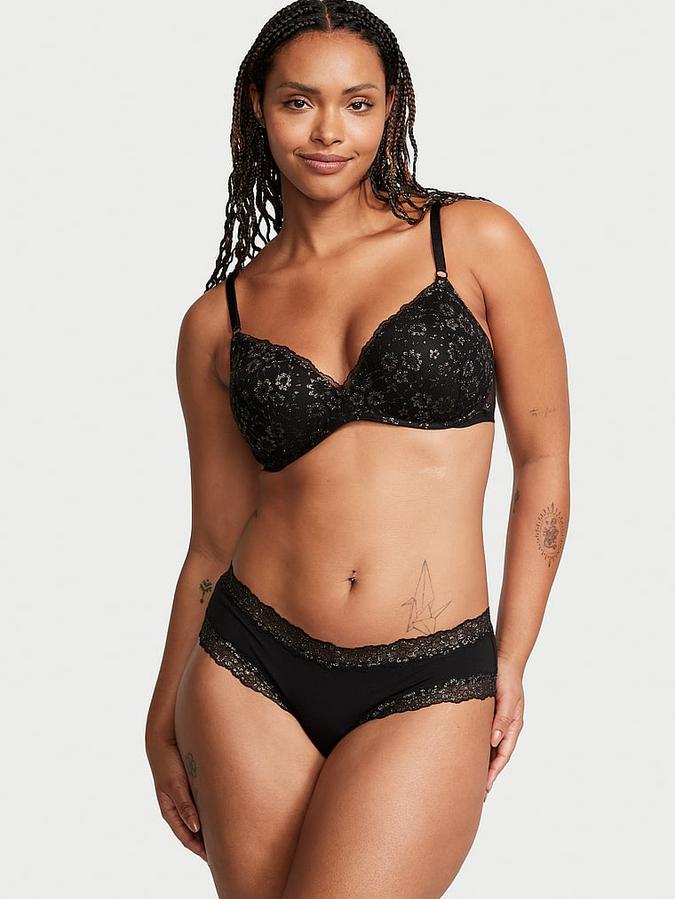 Shimmer Lace-Waist Cotton Cheeky Panty image number 3