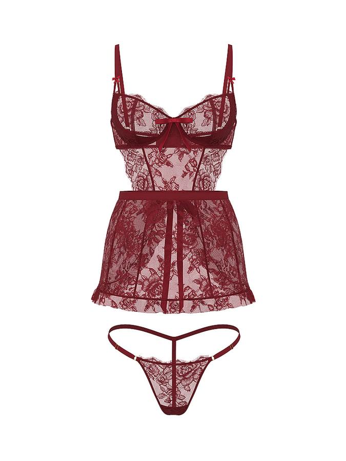 Wicked Unlined Rose Lace Apron Set image number 2