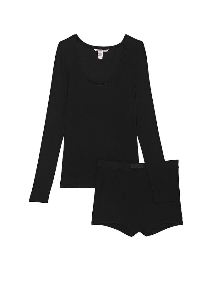 Ribbed Modal Scoop Long-Sleeve Shortie Set image number 2