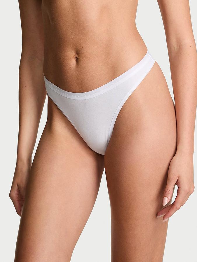 Stretch Cotton High-Leg Scoop Thong Panty