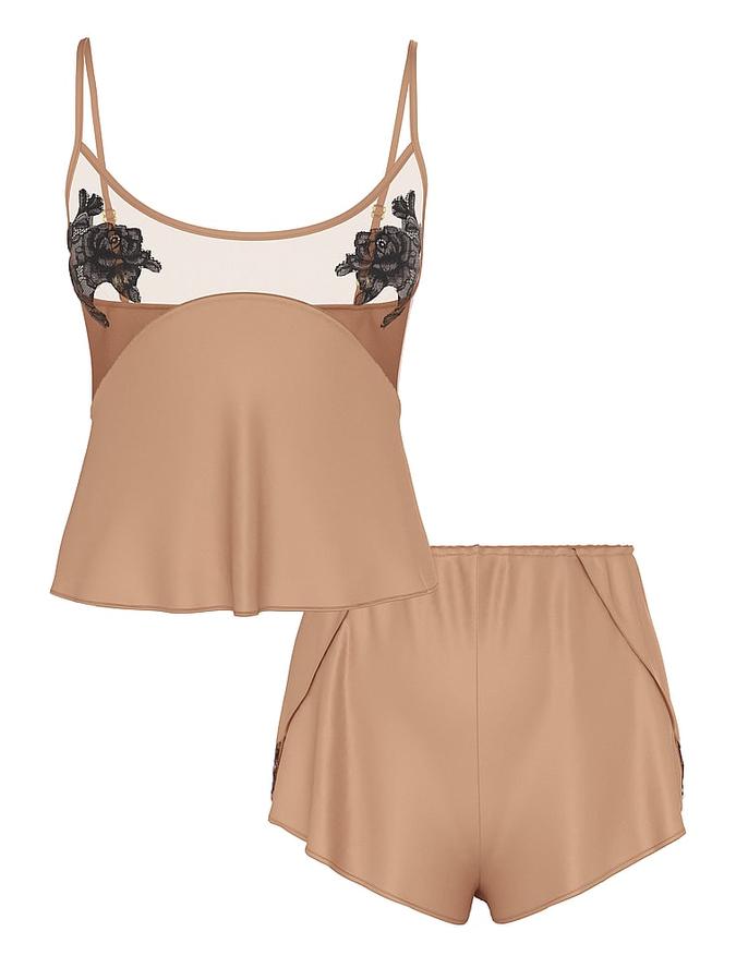 Sheer Rose Satin Cami & Shorts Set image number 2