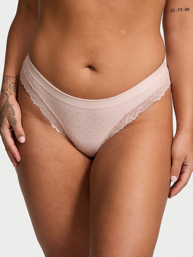 Seamless Lace-Trim Thong Panty image number 0