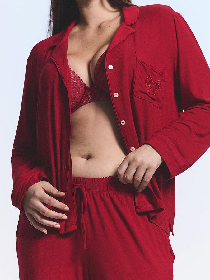 Modal Soft Bow Long Pajama Set image number 2