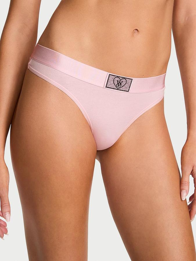 Logo Cotton Heart Shine Patch Thong Panty