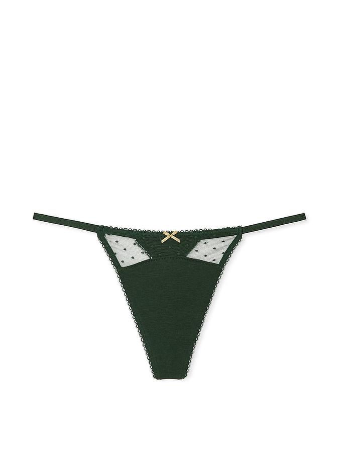 Stretch Cotton Dot Mesh V-String Panty