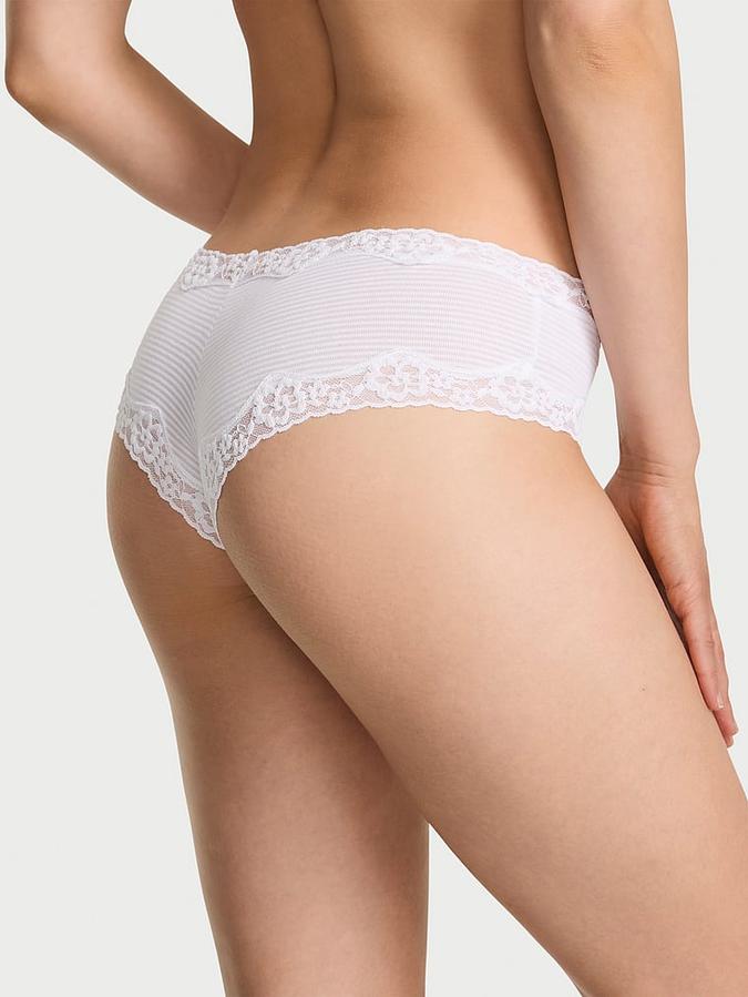 Cotton Shadow Stripe Lace-Waist Cheeky Panty image number 1