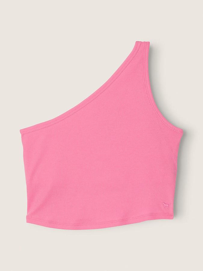 Rib One-Shoulder Crop Tank Top image number 2