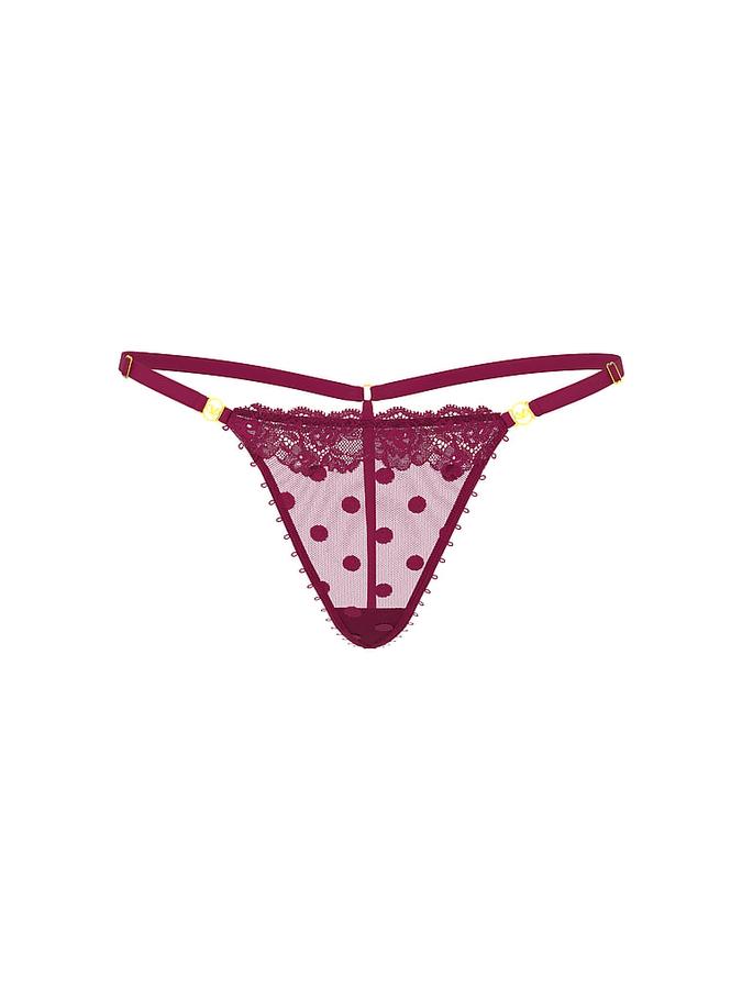 Sheer Heritage Dot Lace-Trim V-String Panty image number 2