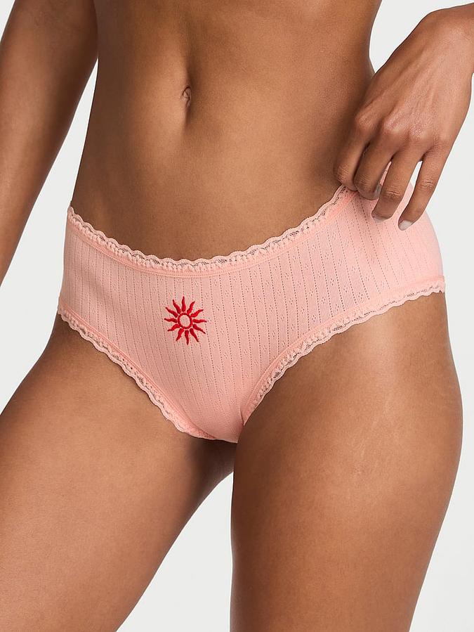 Stretch Cotton Pointelle Lace-Waist Cheeky Panty image number 0