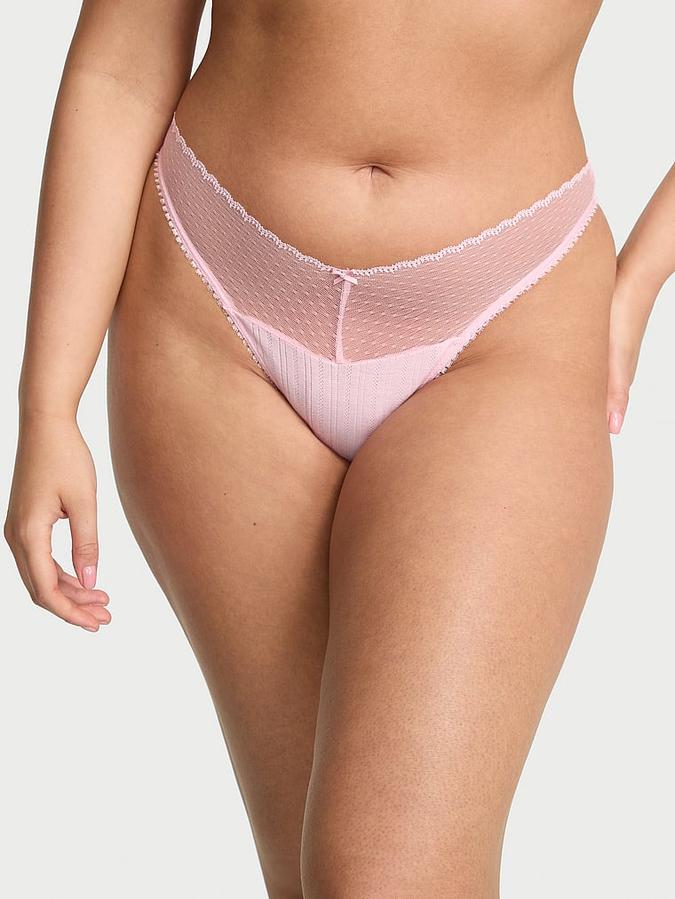 Lace Pointelle High-Leg Scoop Thong Panty image number 0