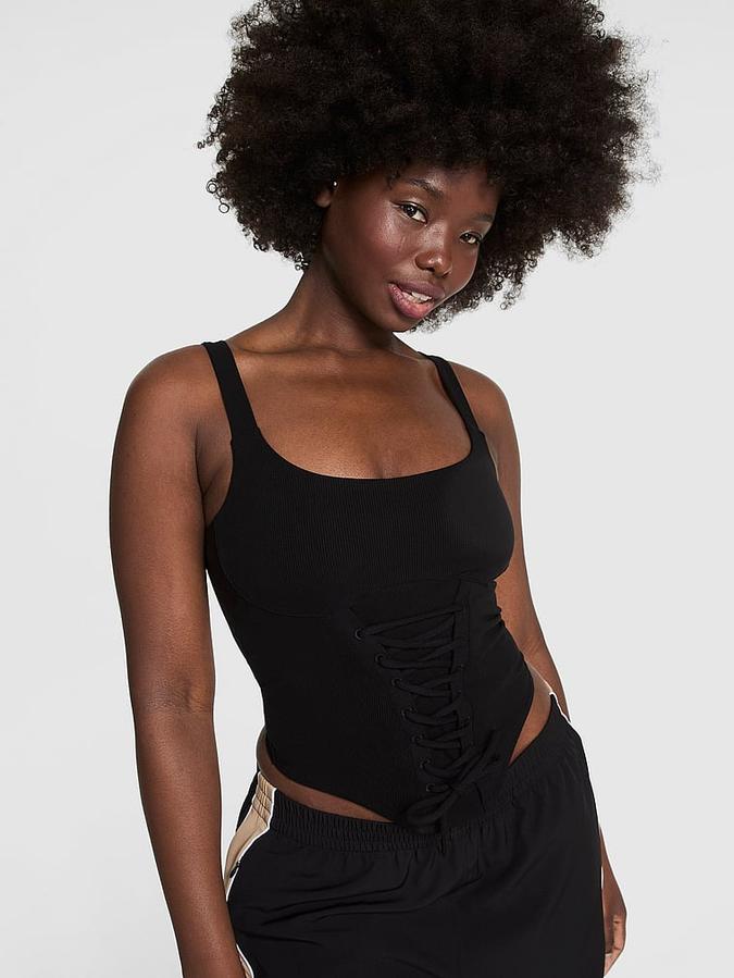 All-Day Soft Ribbed Lace-Up Corset Top image number 0