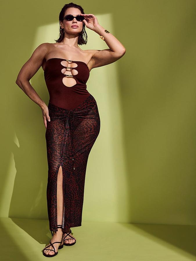 Beachwear Mesh Cinched Maxi Skirt image number 3