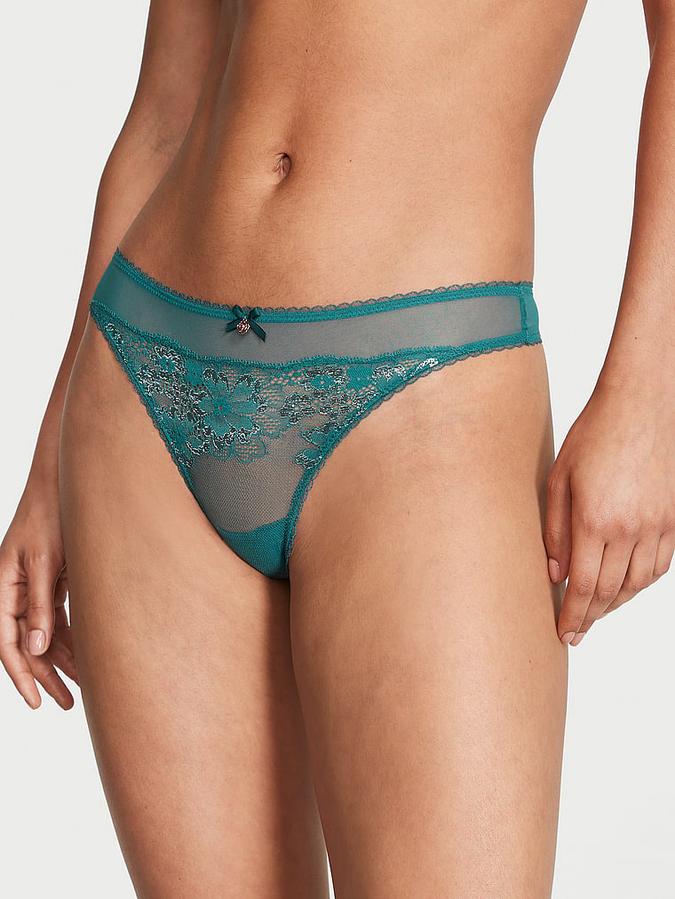 Shimmer Lace-Front Thong Panty