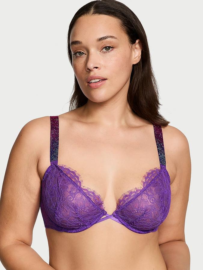 Shine Strap Unlined Low-Cut Lace Demi Bra image number 0
