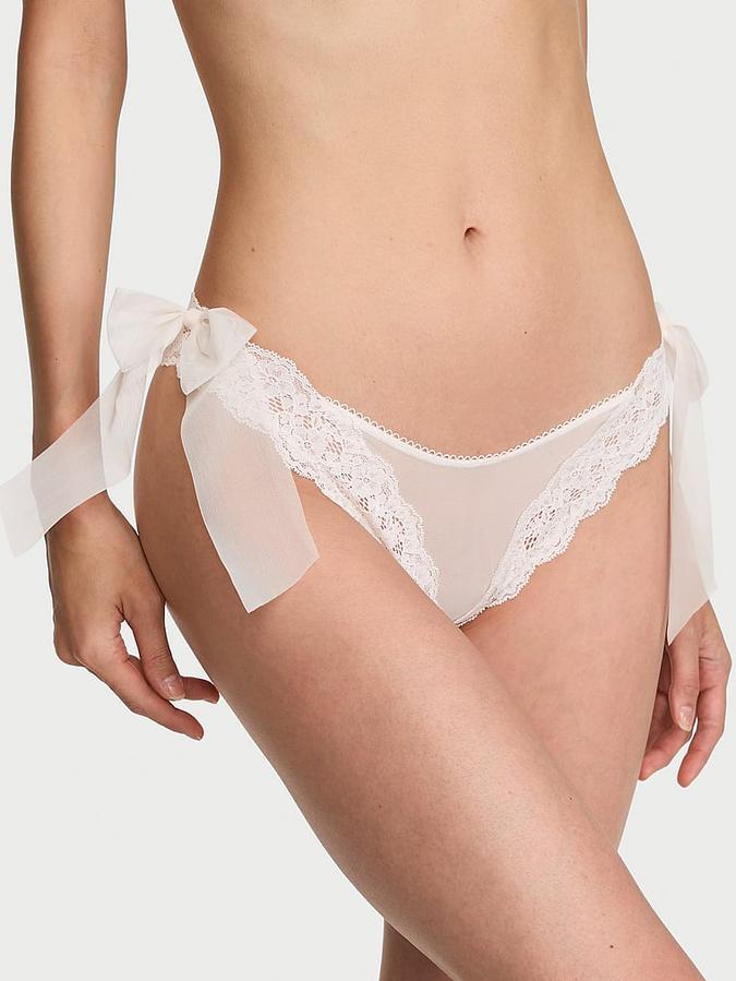 Lace & Mesh Side-Bow Brazilian Panty