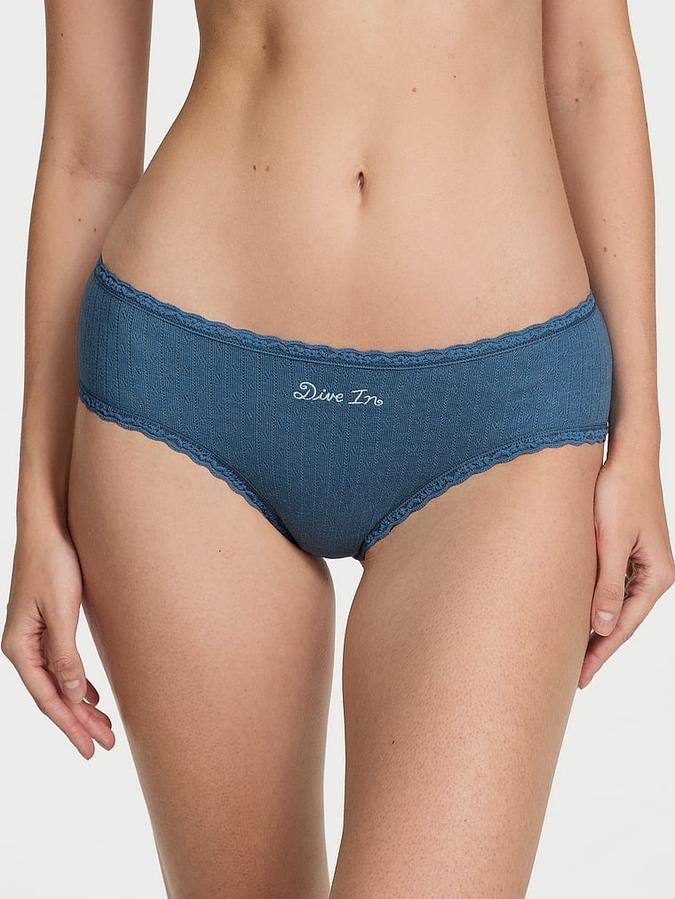 Stretch Cotton Pointelle Lace-Waist Cheeky Panty image number 0