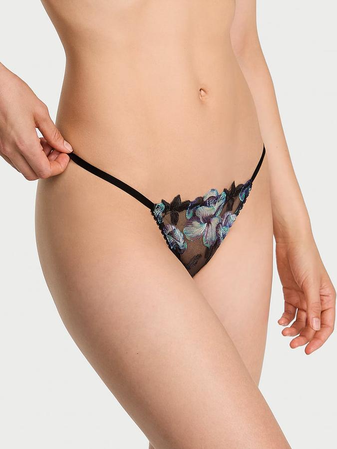 Electric Orchid Embroidery V-String Panty image number 0