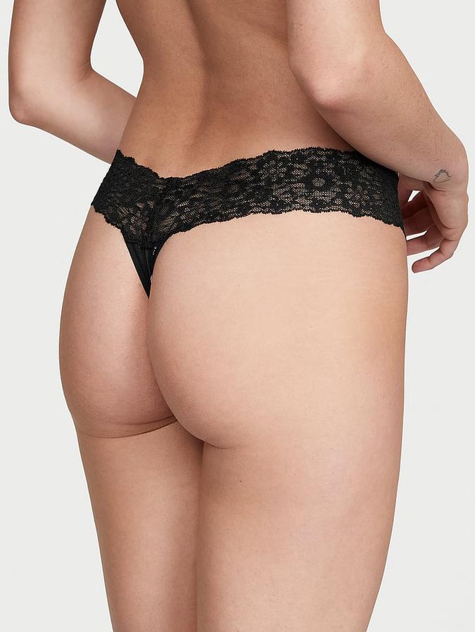Lace-Waist Cotton Thong Panty