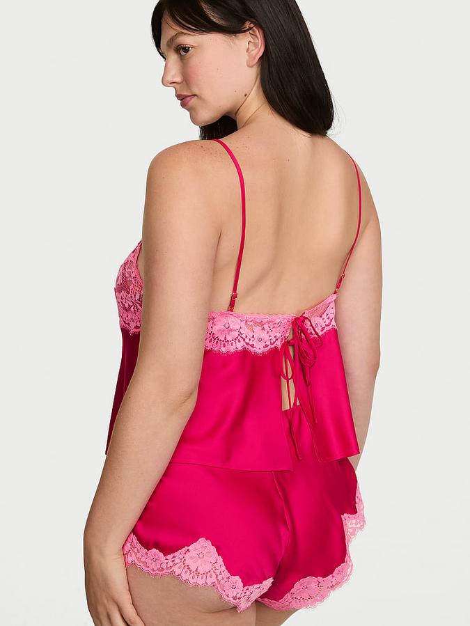 Satin Lace-Trim Cami & Flutter Shorts Set