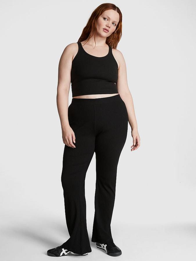 Stretch Cotton Ribbed Flare Legging image number 0