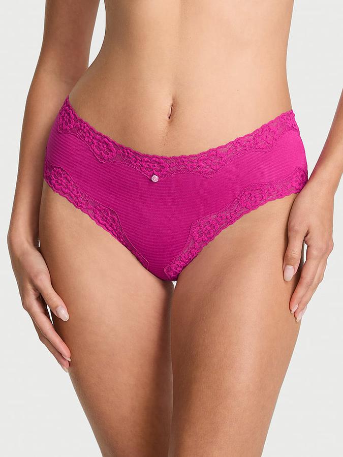 Cotton Shadow Stripe Lace-Waist Cheeky Panty