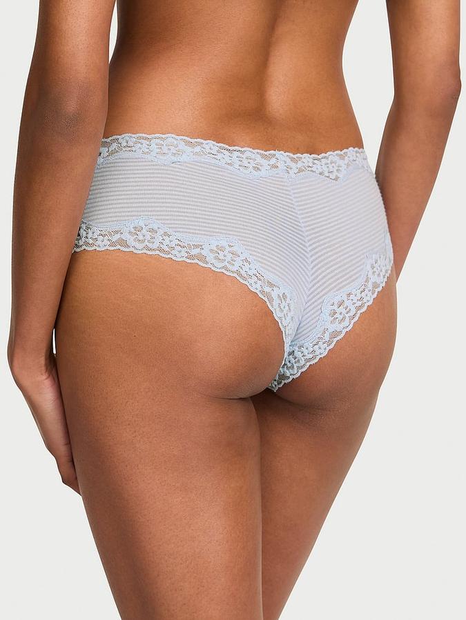 Cotton Shadow Stripe Lace-Waist Cheeky Panty image number 1
